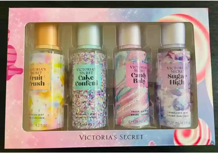 Victoria's Secret FRUIT CRUSH , CAKE CONFETTI , CANDY BABY , SUGAR HIGH BODY MIST GIFT SET (4 Items in the set)