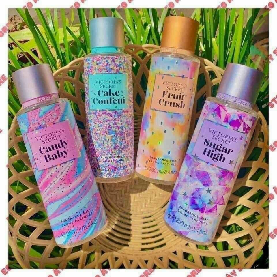 Victoria's Secret FRUIT CRUSH , CAKE CONFETTI , CANDY BABY , SUGAR HIGH BODY MIST GIFT SET (4 Items in the set)