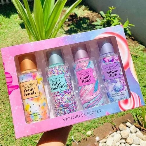 Victoria's Secret FRUIT CRUSH , CAKE CONFETTI , CANDY BABY , SUGAR HIGH BODY MIST GIFT SET (4 Items in the set)